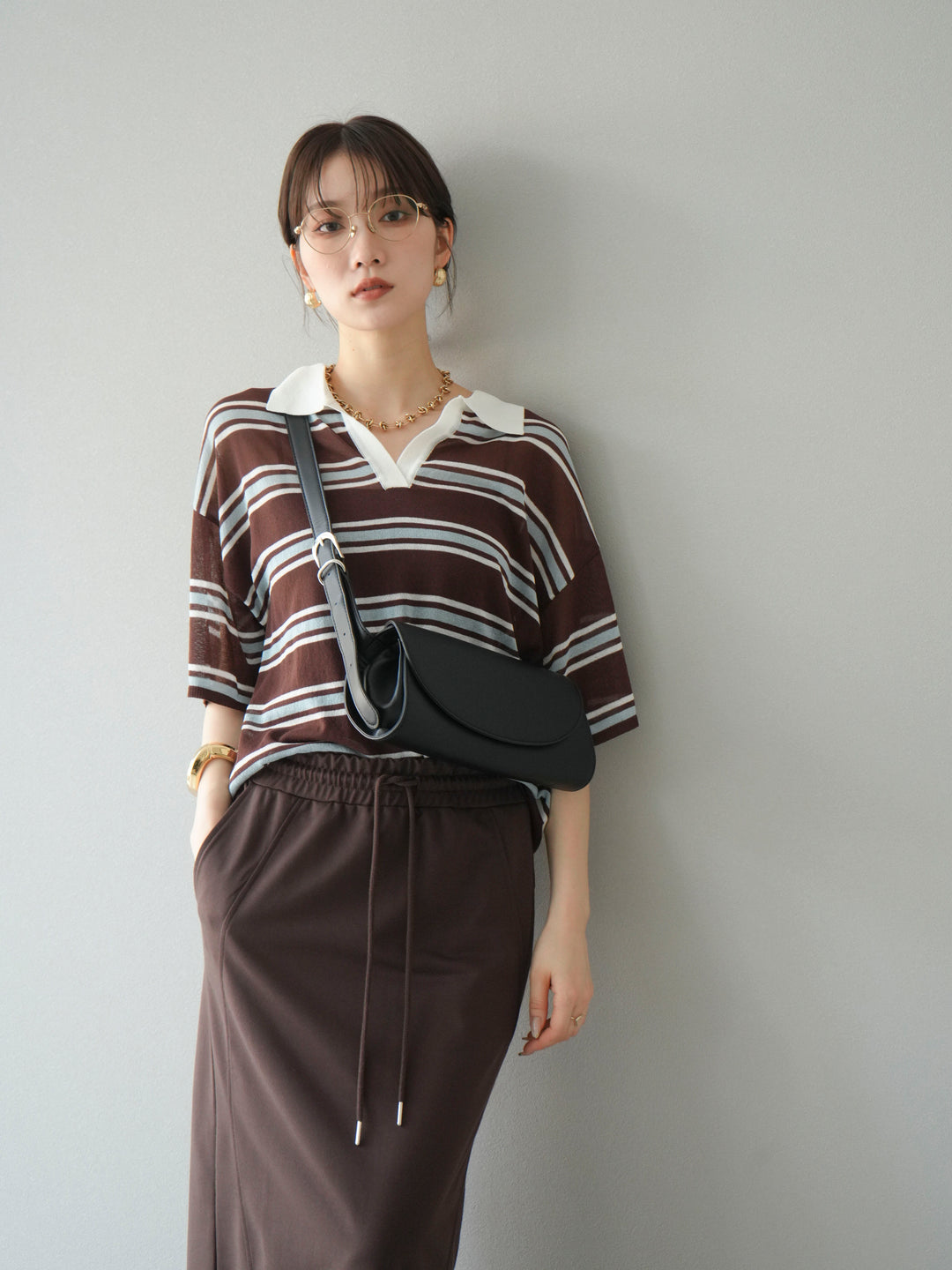 [予約]シアーポロニットプルオーバー/ブラウンボーダー