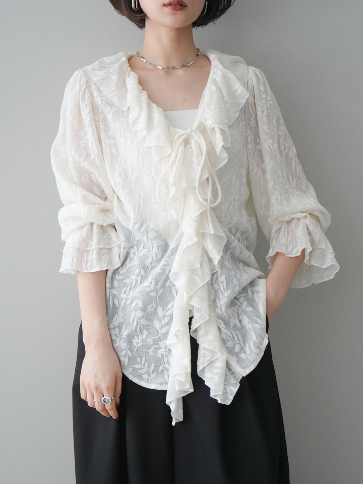 [予約]ラッフルレーススリットブラウス/ivory