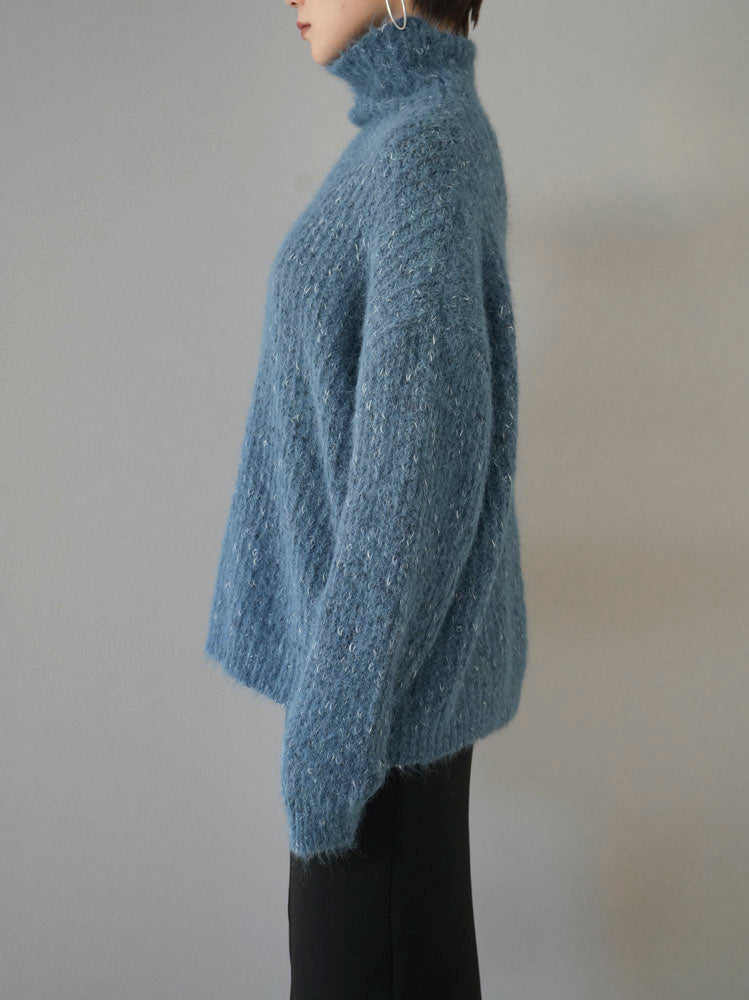 [Pre-order] Mixed yarn high neck knit pullover/blue