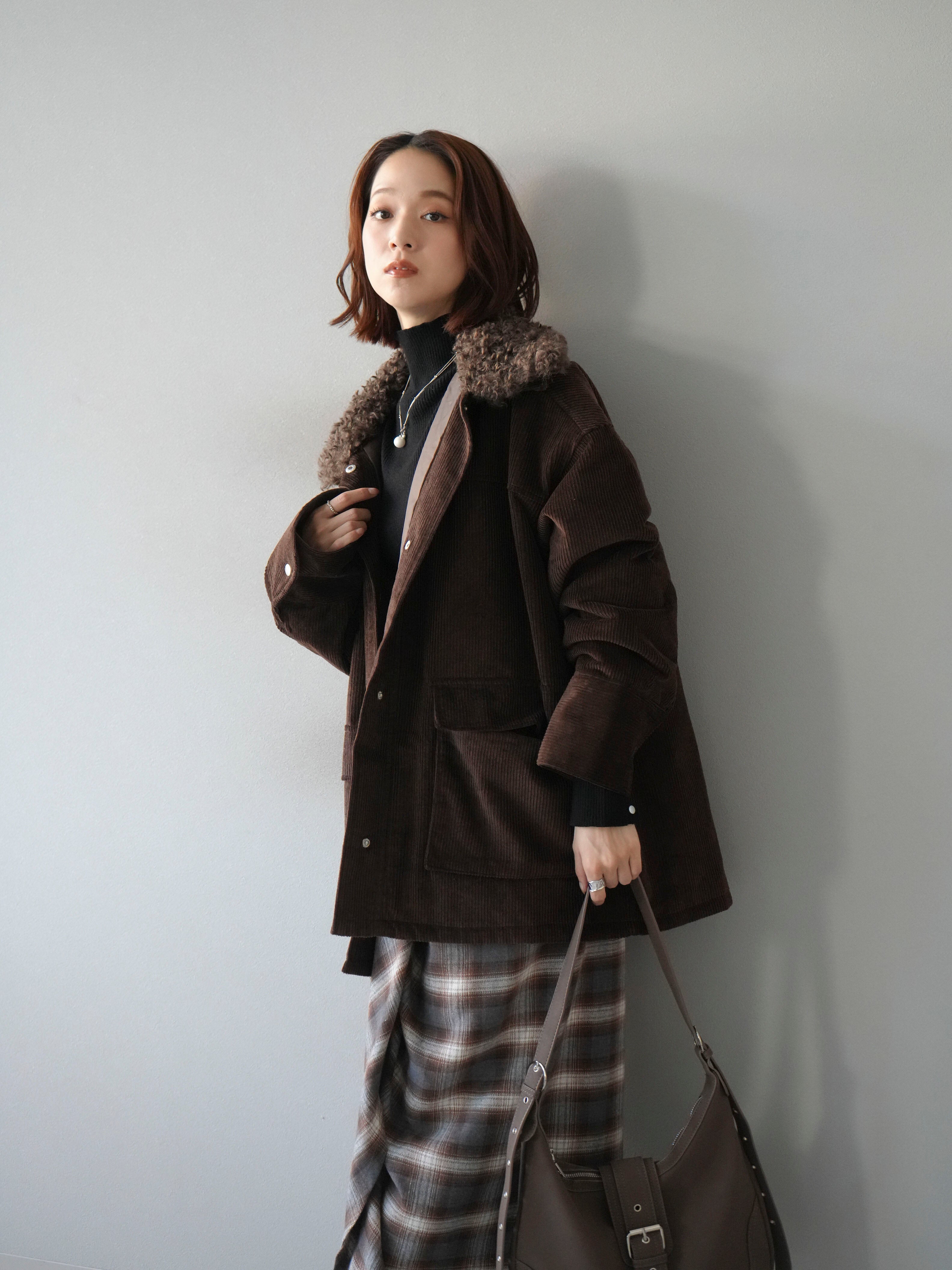 予約]コーデュロイボア襟フライトジャケット/ブラウン – Lumier