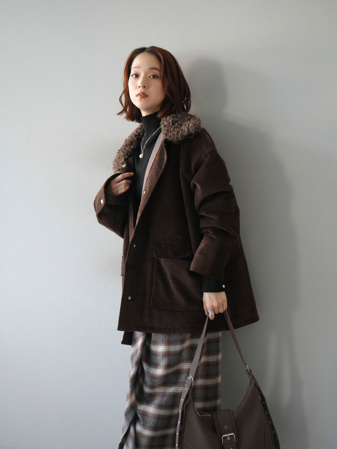 [予約]コーデュロイボア襟フライトジャケット/ブラウン