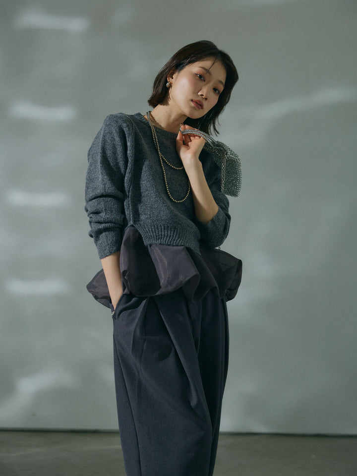 [予約]オーガンジーバルーンキャミアンサンブルニット/charcoal