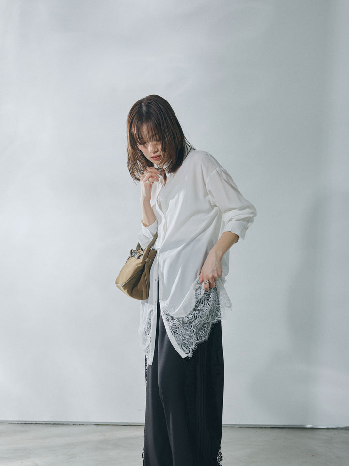 [予約]裾レースポプリンシャツ/white