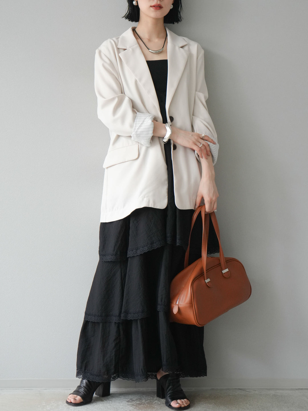 [予約]リネンタッチテーラードジャケット/アイボリー