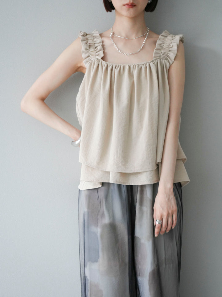 [SET] 縮肩喇叭背心 + 水彩藝術休閒褲 (2 件組)