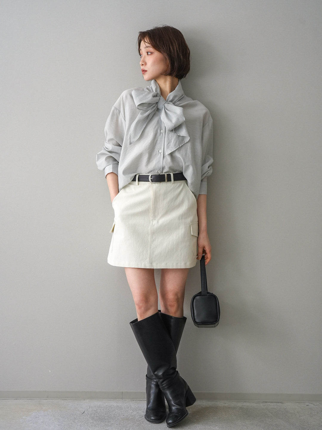 [予約]ベルト付カーゴミニスカート/white