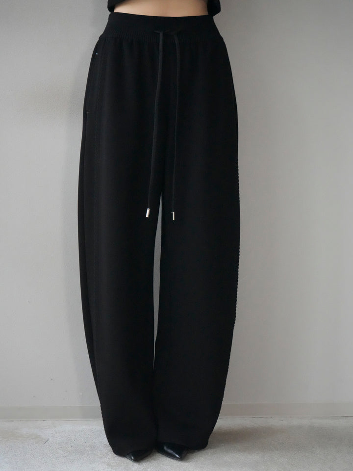 [予約]ステッチデザインウエストリブニットスエットパンツ/black