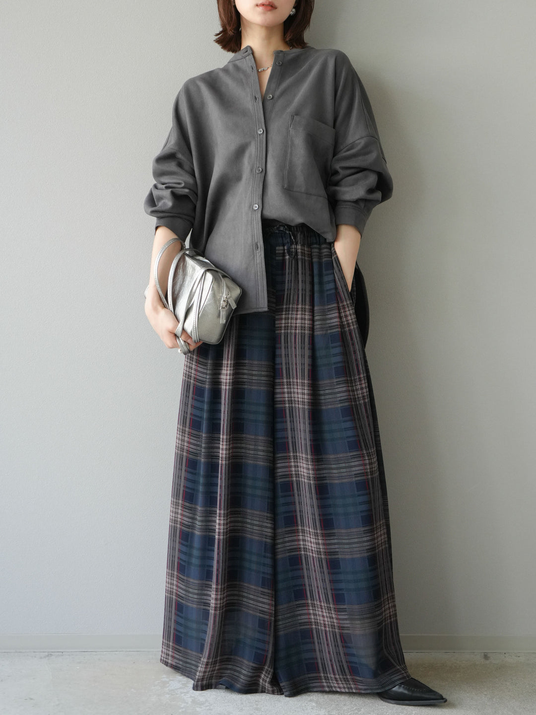 [予約]スエードバンドカラーオーバーシャツ/チャコール