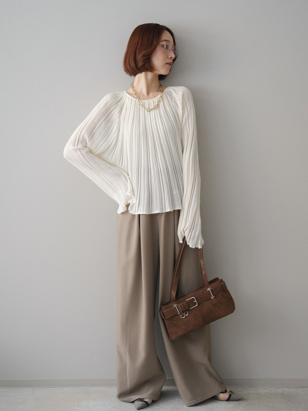 [予約]ベルト付キーホルダーモチーフワイドパンツ/mocha