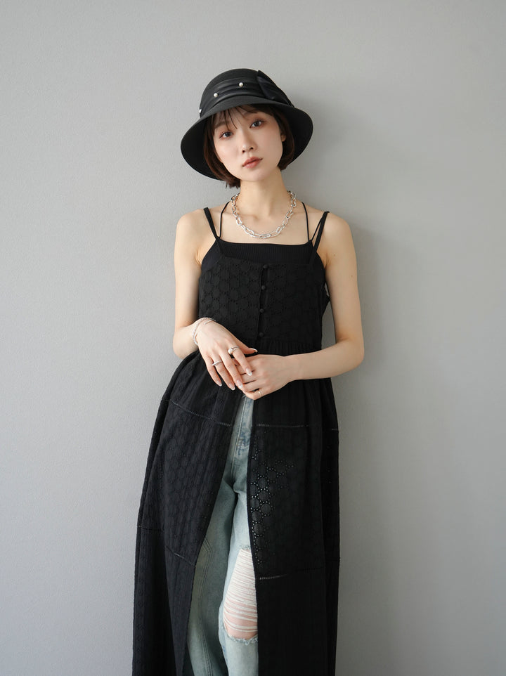 [Pre-order] Cotton patchwork lace camisole dress/black