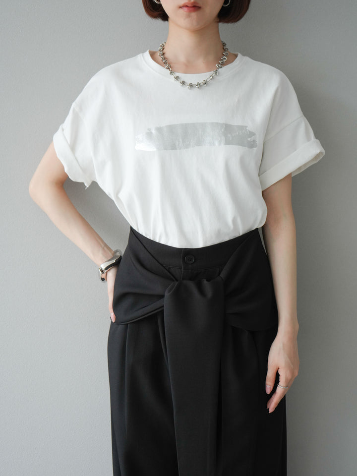 [予約]箔プリントTシャツ/オフシルバー