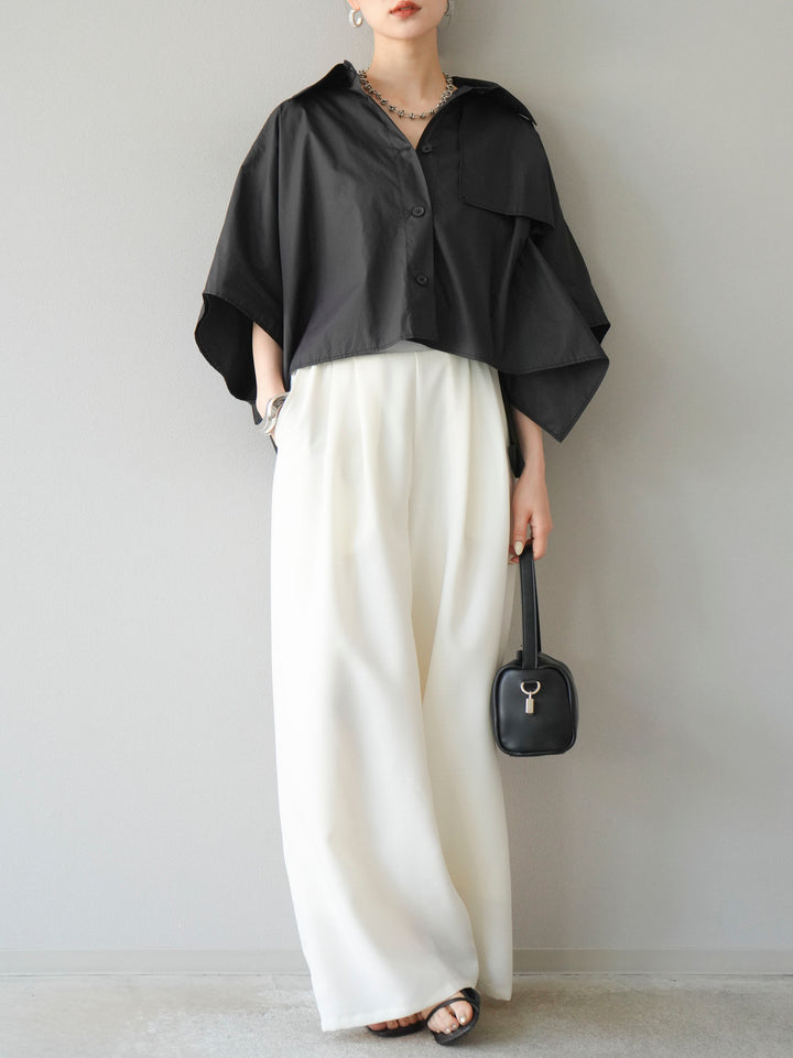 [SET]ポンチョショートシャツ+リネンライクイージーワイドパンツ(2set)