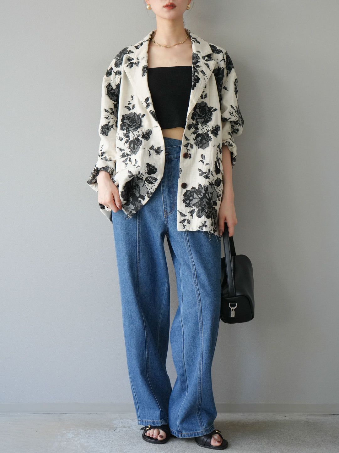 [予約]ジャガードカットオフジャケット/ブラック