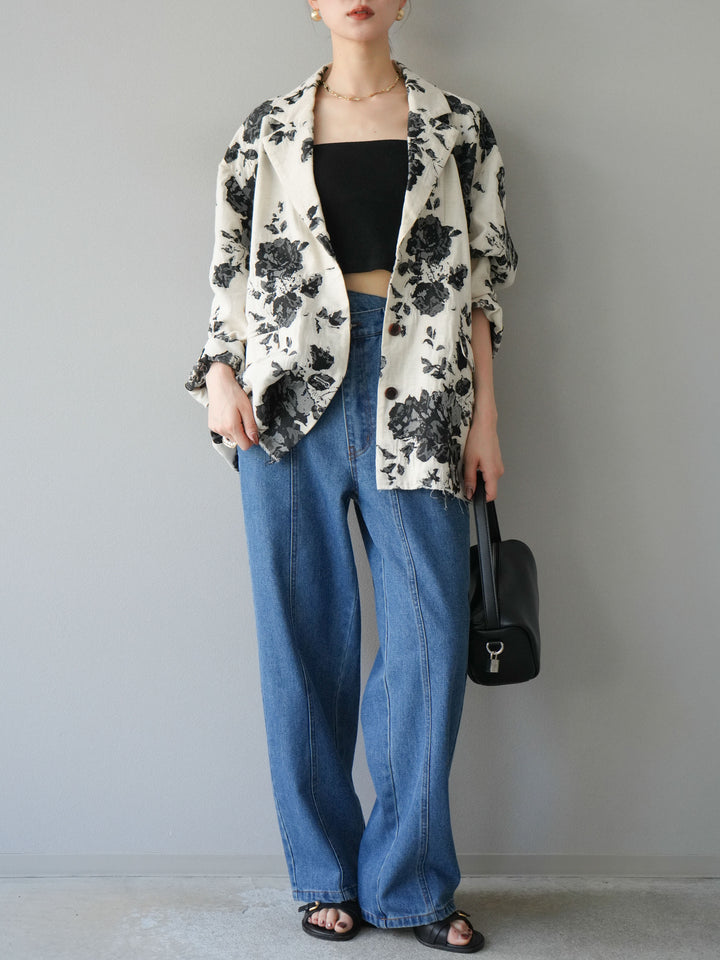 [予約]ジャガードカットオフジャケット/ブラック