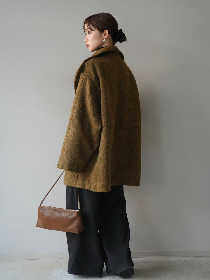 [予約]スタンドカラーシャギーコート/mustard