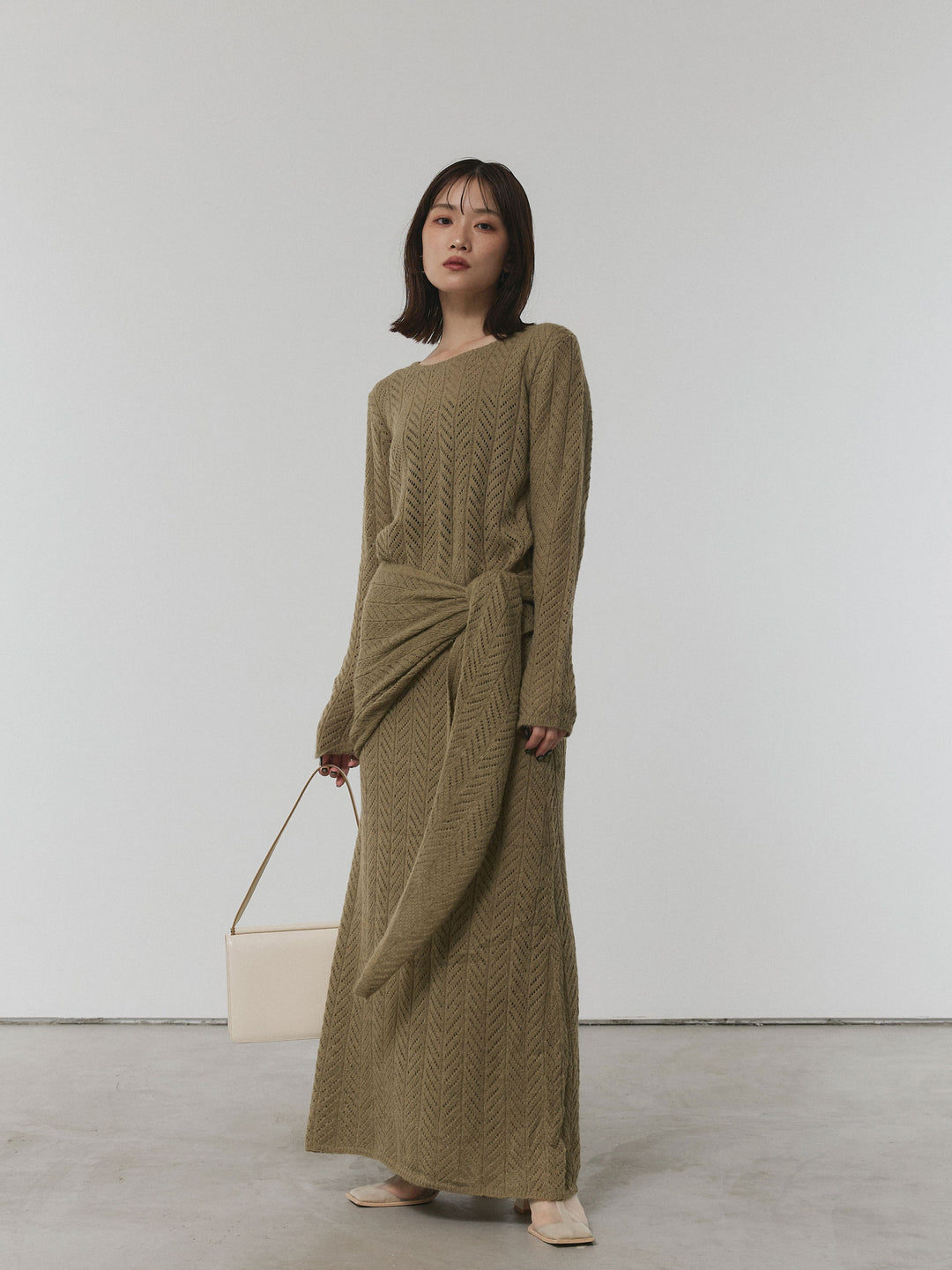 [SET]透かし編みニットトップス＆スカート3SET