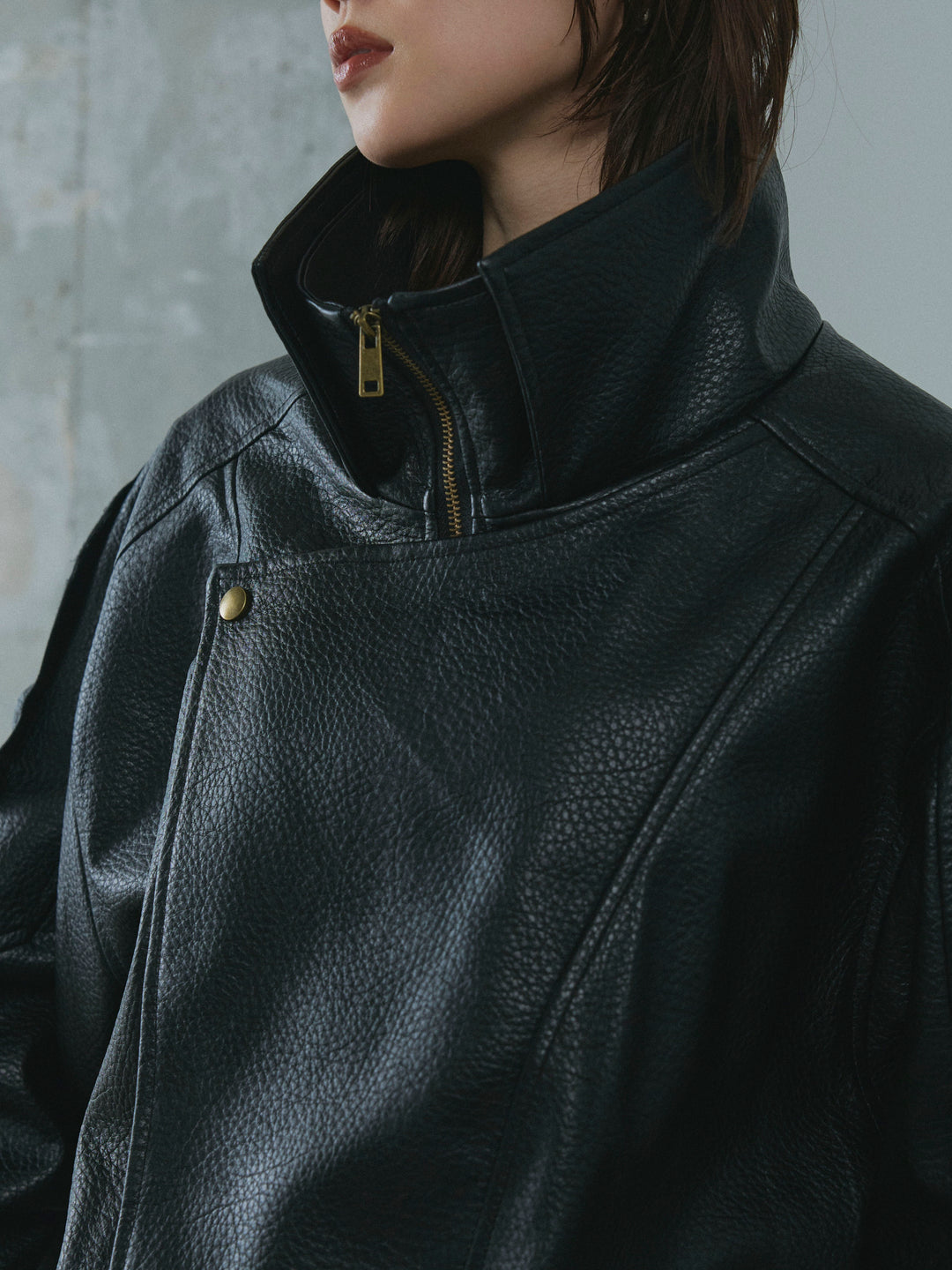 【Allure】[SET]スタンドカラーレザーブルゾン+スタンドカラーレザーブルゾン(2set)