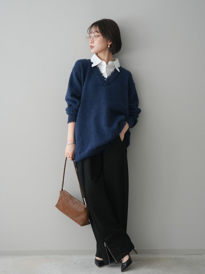 [予約]裾ZIPスエットワイドパンツ/black