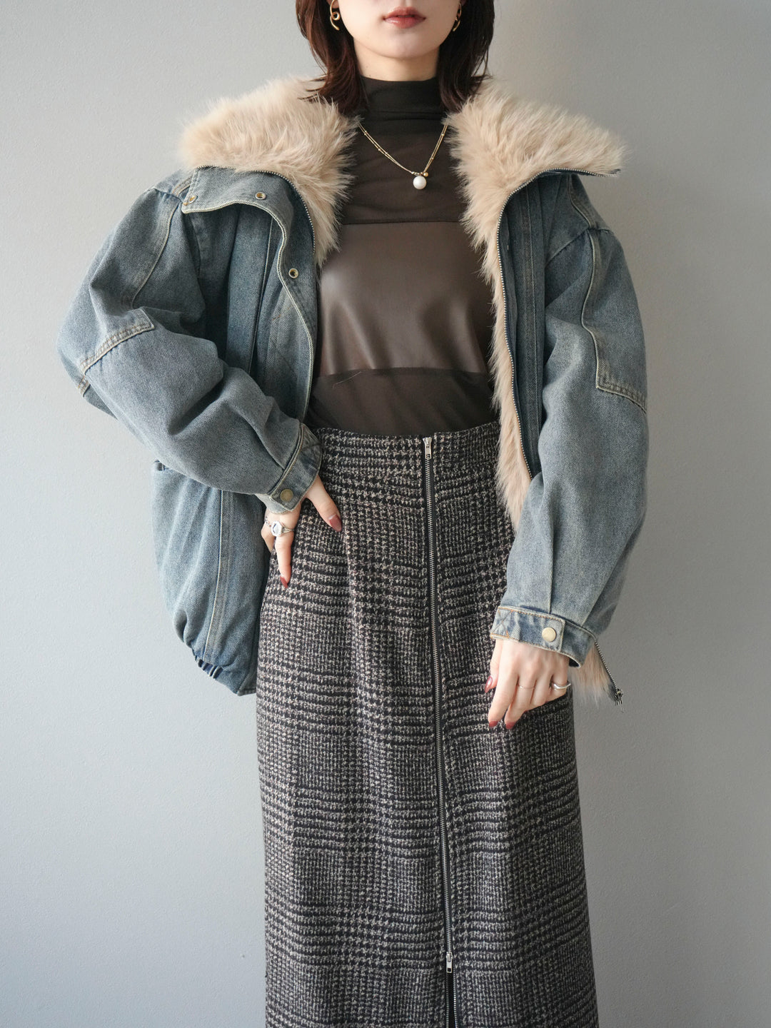 [SET]デニムxファーブルゾン+選べるアクセセット(2set)