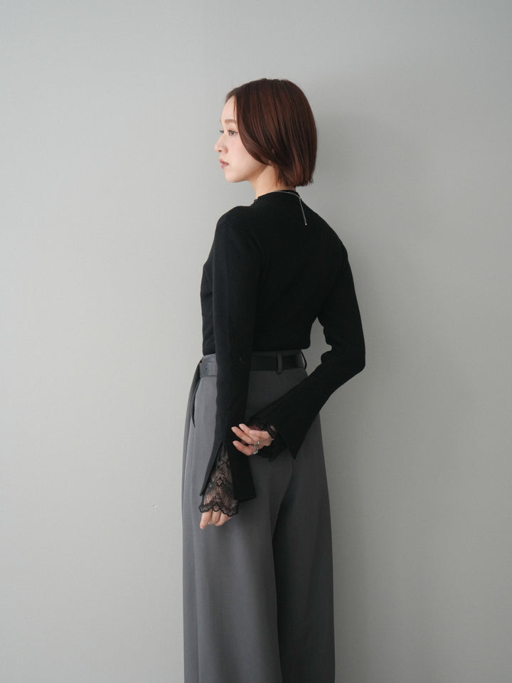 [SET]袖スカラップレースオフネックニットトップス+袖スカラップレースオフネックニットトップス(2set)