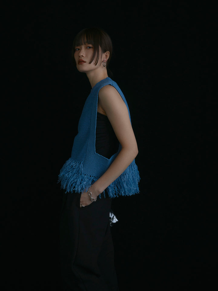 【Allure】[SET]フェザーヤーンニットベスト+ラップデザインタックワイドパンツ(2set)