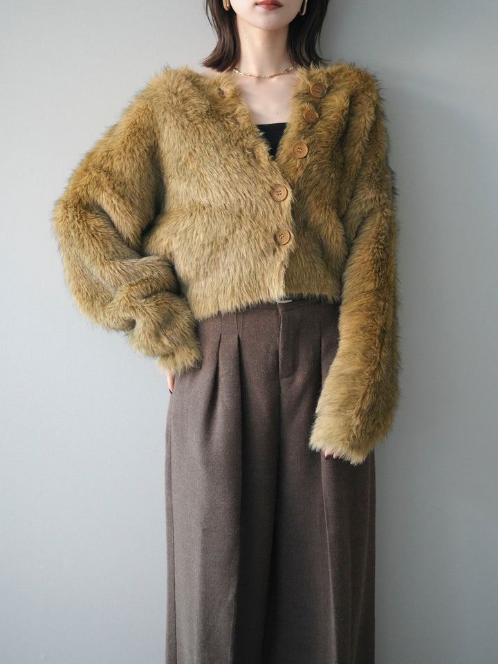 [予約]ミックスシャギーショートニットカーディガン/green