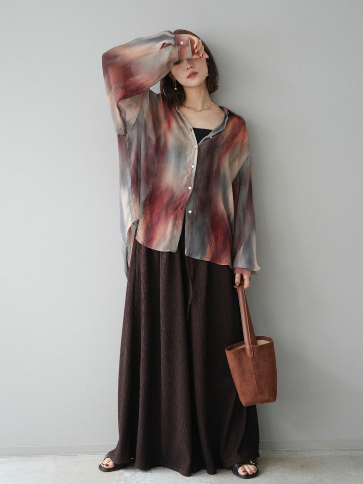 [予約]ニュアンス柄シアーシャツ/レッド