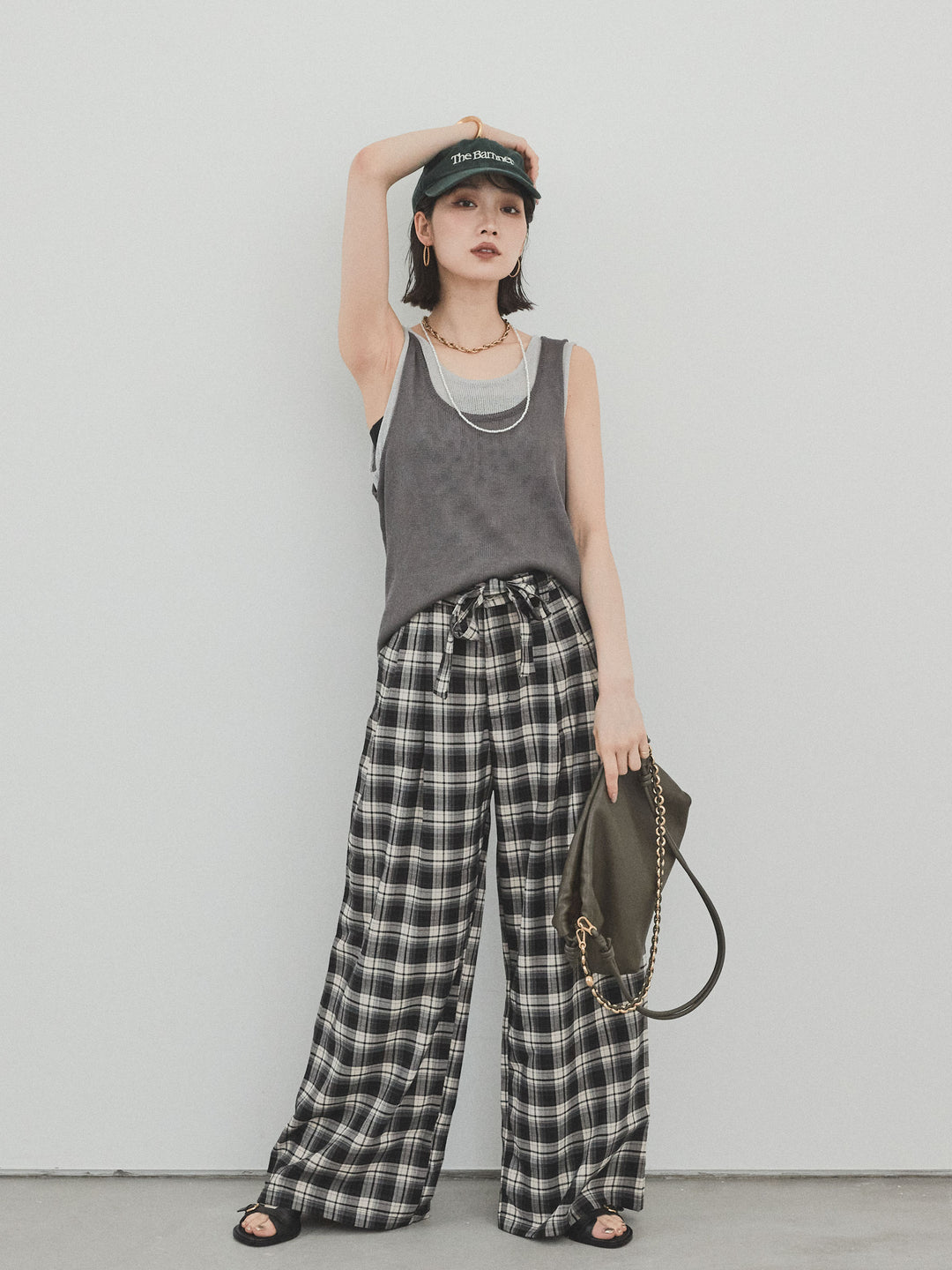 【SET】雙色疊穿針織背心+格紋寬褲（2套）