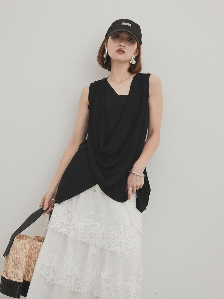 [予約]ドライタッチドレープニットプルオーバー/ブラック