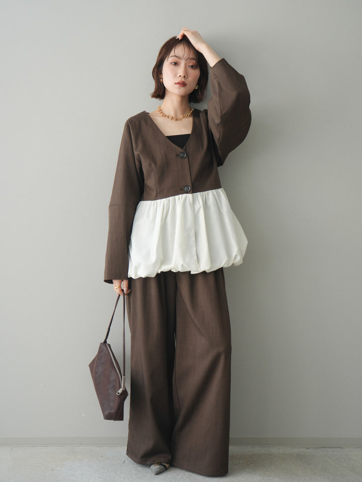 [予約]異素材ドッキングメニータックワイドパンツ/brown