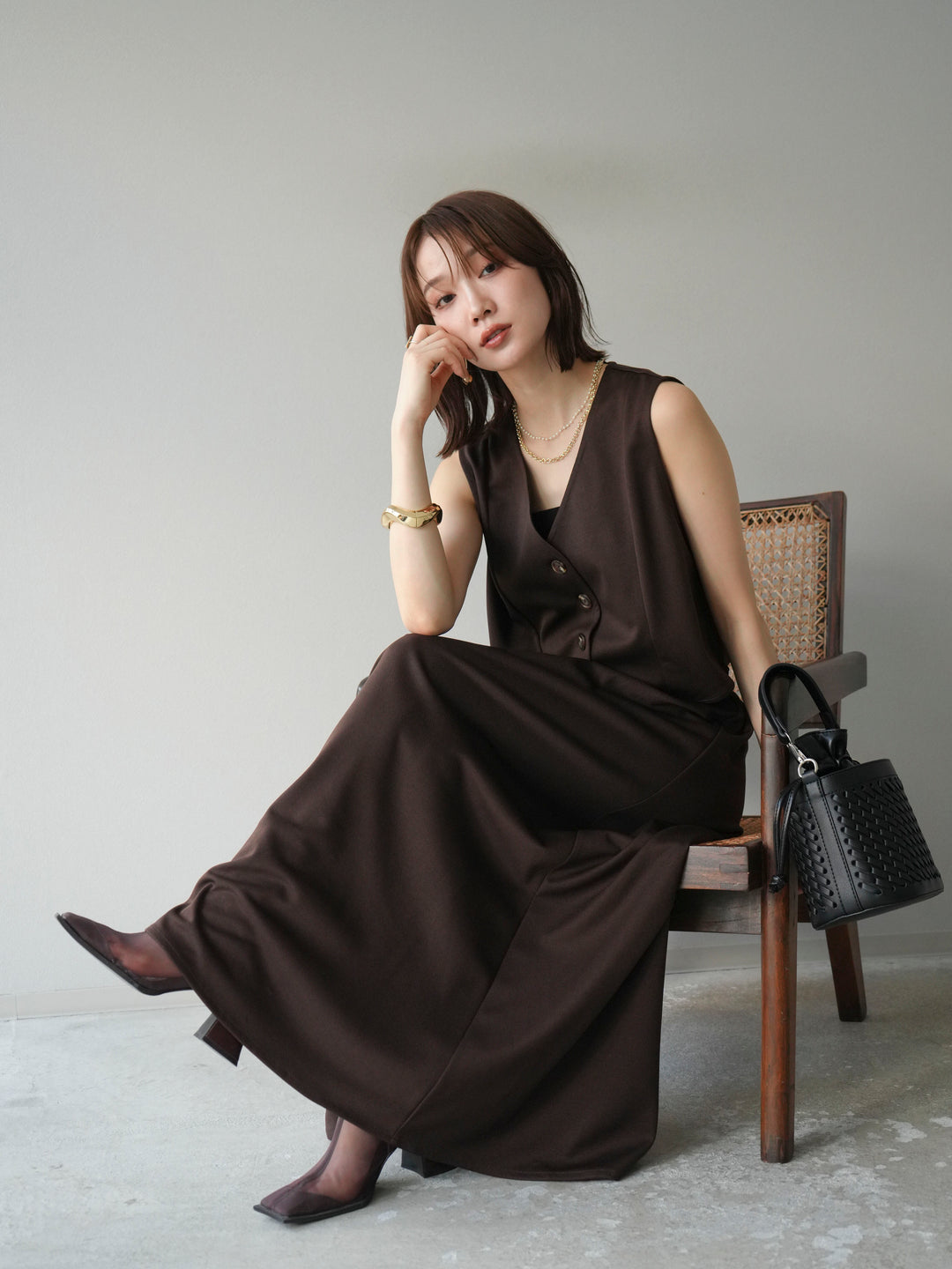 [予約]ポンチノーカラーベスト/ブラウン