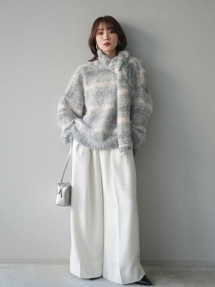 [予約]ウールタッチベルト付ワイドパンツ/offwhite