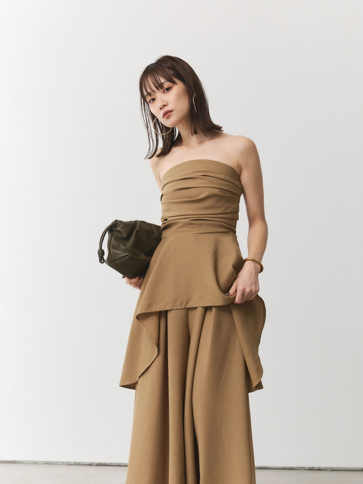 【Allure】[SET]ぺプラムベアトップス＆ワイドパンツSET UP+ぺプラムベアトップス＆ワイドパンツSET UP(2set)