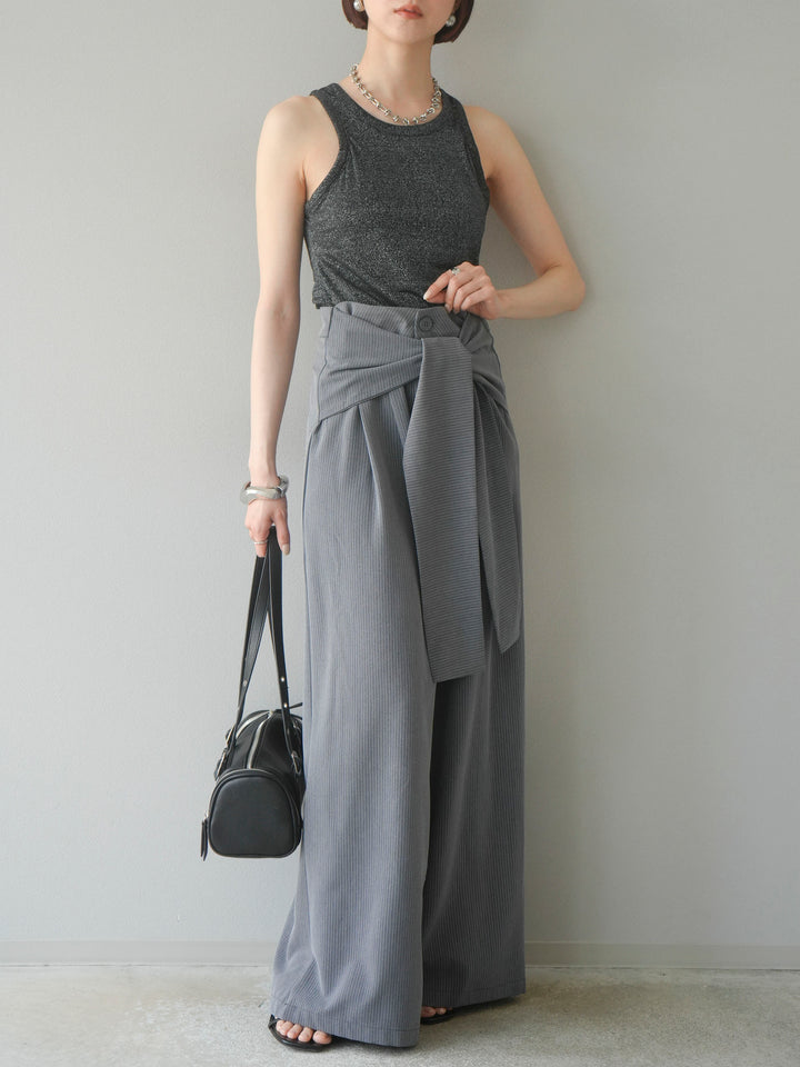 【預購】條紋裹腰寬褲/灰色