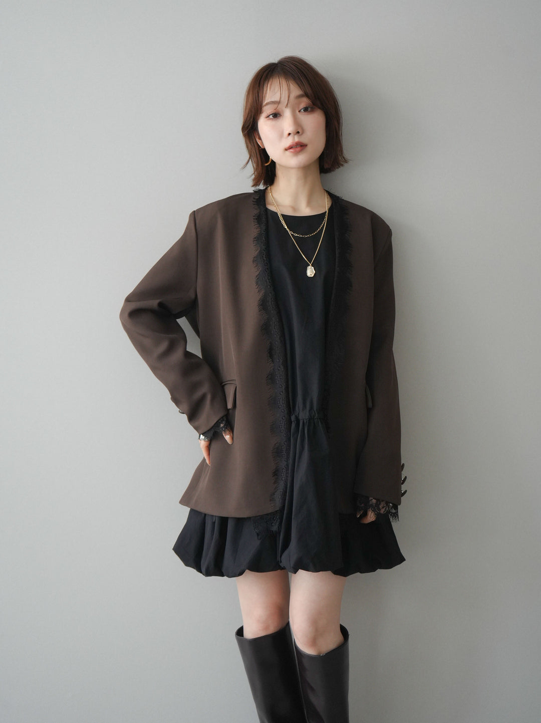 [予約]ノースリバルーンミニワンピース/black