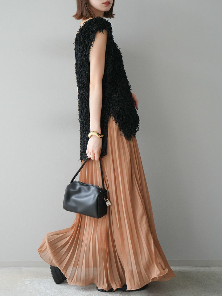 [予約]シフォンプリーツパイピングスカート/キャメル