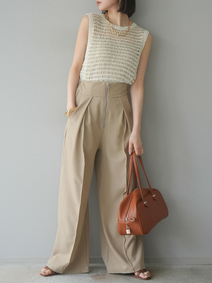 [予約]ミックスヤーン透かし編みニットタンクトップ/アイボリー