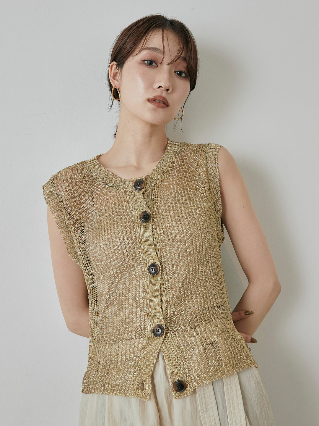 [預購] 細繩針織背心/金色