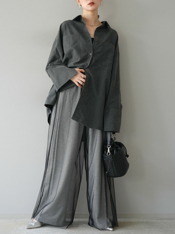 [予約]チュールワイドパンツ/ブラック