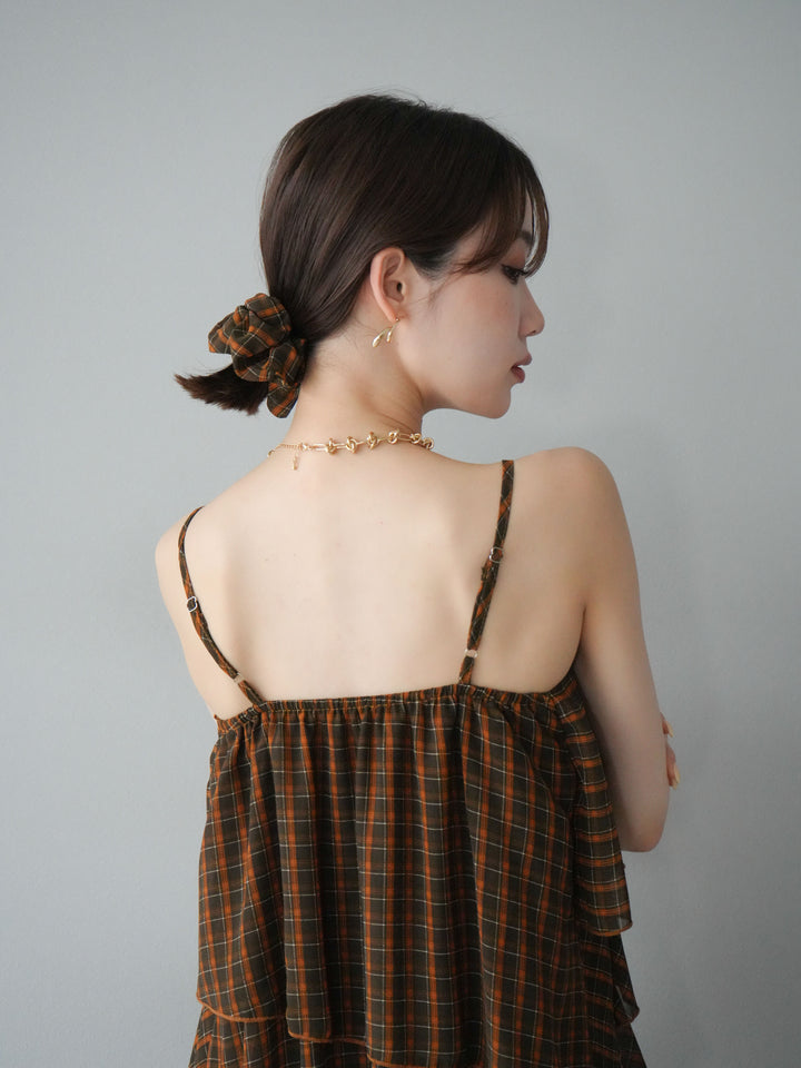 [予約]チェック柄ラッフルキャミソール/ブラウン