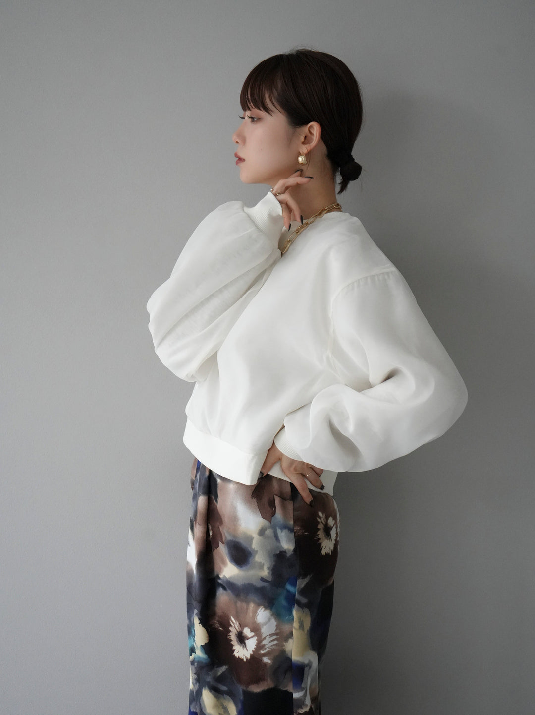 [予約]ラメシアーレイヤード裏毛クロップドプルオーバー/オートミール