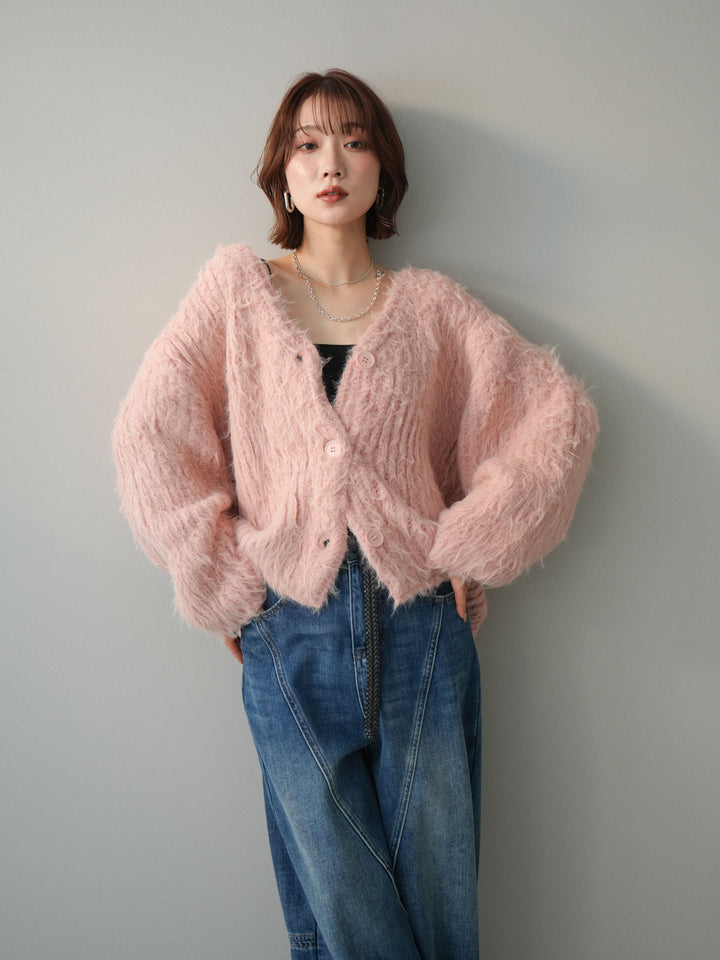 [SET]シャギーオーバーニットカーディガン+選べるアクセセット(2set)