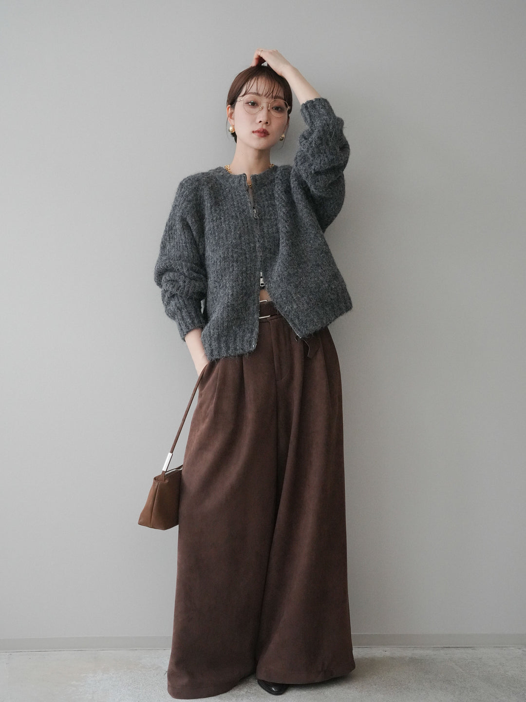 [SET]モチーフベルト付スエードタックワイドパンツ+モチーフベルト付スエードタックワイドパンツ(2set)