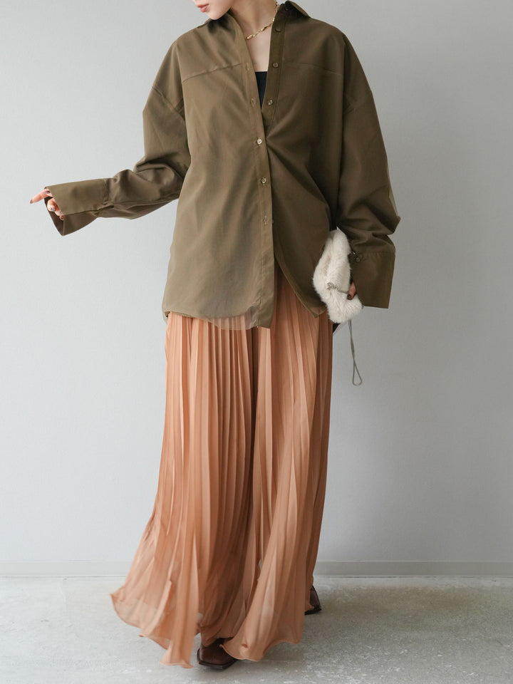 [予約]シフォンプリーツパイピングスカート/キャメル