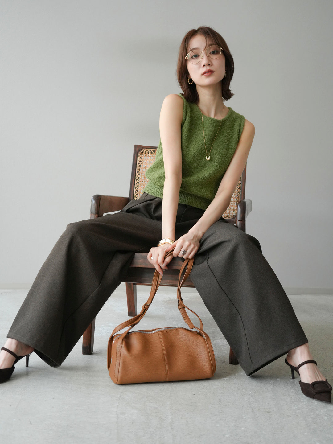 [予約]ブークレニットタンクトップ/グリーン