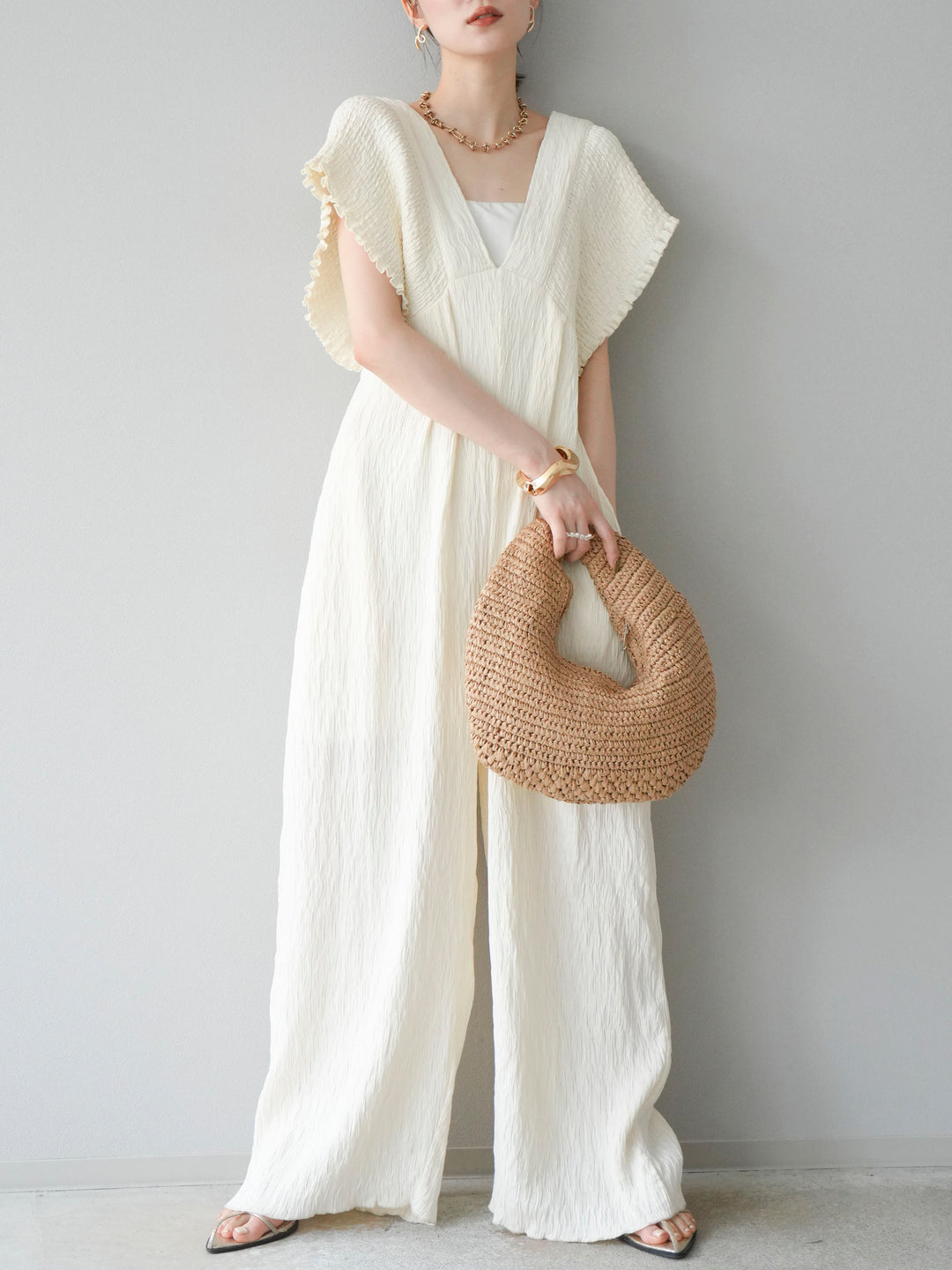 [SET]楊柳シャーリングサロペット+楊柳シャーリングサロペット(2set)