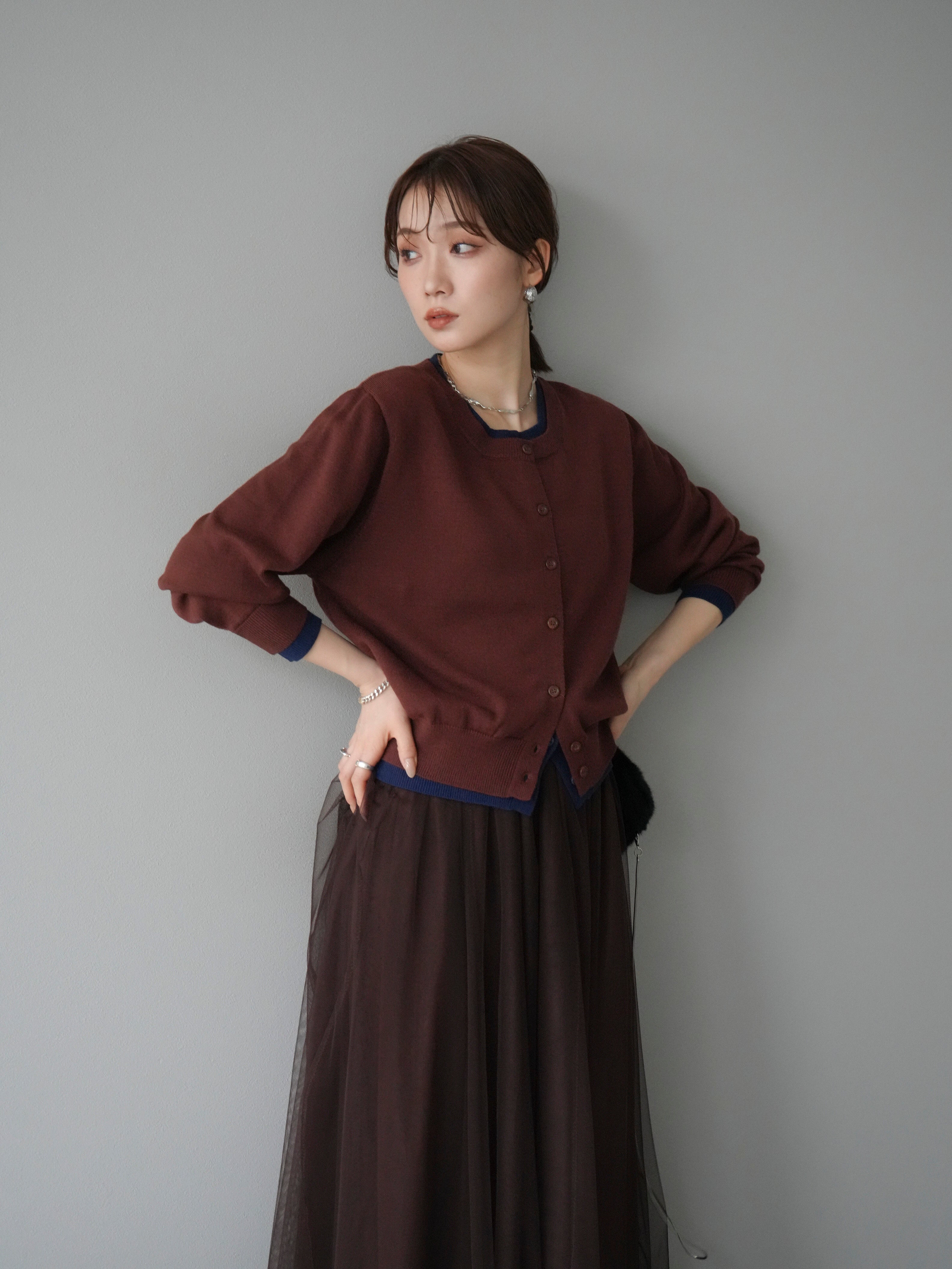 予約]配色レイヤードカーディガン/ブラウン – Lumier