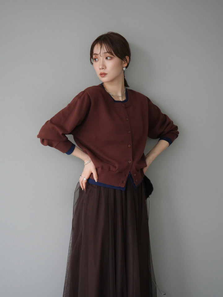 【預購】顏色協調的多層開襟衫/棕色
