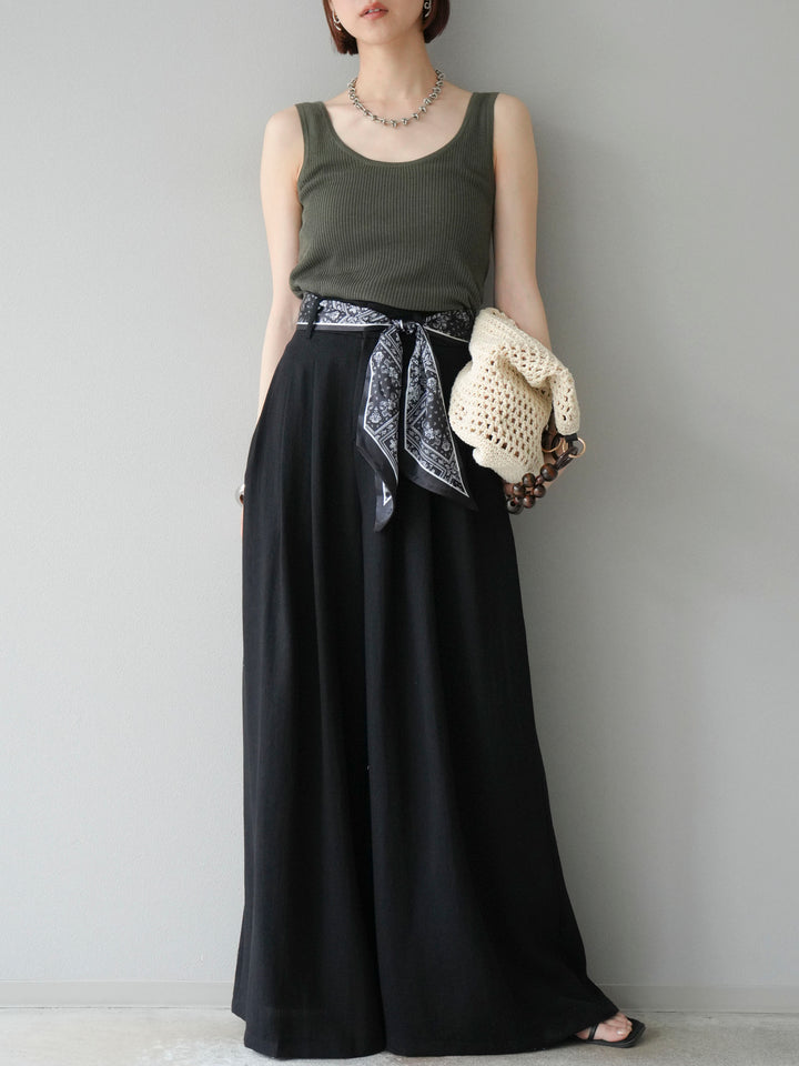 [予約]スカーフベルト付3タックワイドパンツ/ブラック