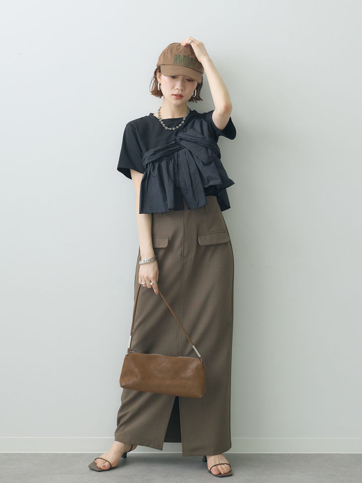 【着回しセット】[SET]ナイロンドッキングツイストTEE +クレープデシンフラップ付きストレートスカート+ストーンウォッシュルーズフィットデニム(3set)